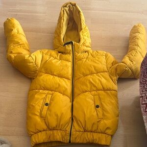 H&M Yellow Water-Repellent Puffer Jacket Kids Size 13-14 Warm Lightweight Coat